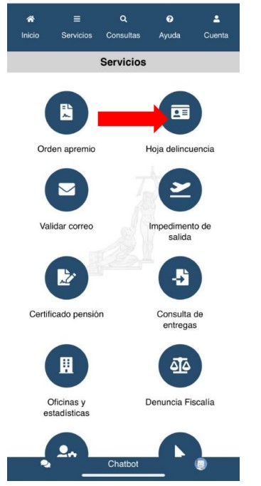 solicitar hoja de delincuencia app paso 2